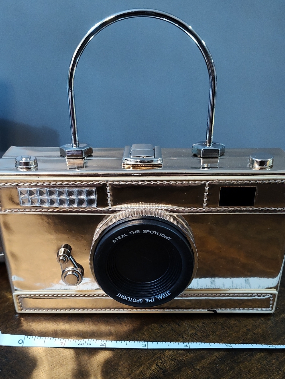 Light Gold Camera-Style Crossbody Bag with Top Handle